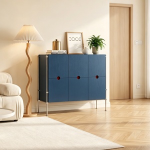 Credenza in Legno Massello Stile Bauhaus Moderno e Minimalista, Mobile Contenitore Blu Danubio <span class=keywords><strong>per</strong></span> Soggiorno e Ingresso, <span class=keywords><strong>Arredamento</strong></span> <span class=keywords><strong>Casa</strong></span> - Product Image 3
