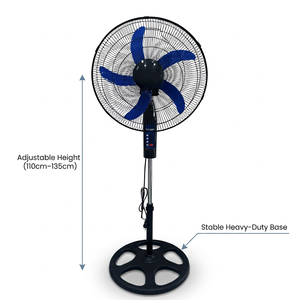 Ventilateur sur pied de 18 pouces avec 5 pales bleues, oscillant, hauteur réglable, moteur AC, commande mécanique pour le refroidissement domestique - Product Image 4