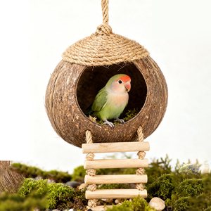 Nido de Coco para Pájaros, Escondite para Hámster, Escalera de Césped, Juguetes y Suministros para Pájaros, Nido de Cría, Escalera de Escalada de Coco - Product Image 2