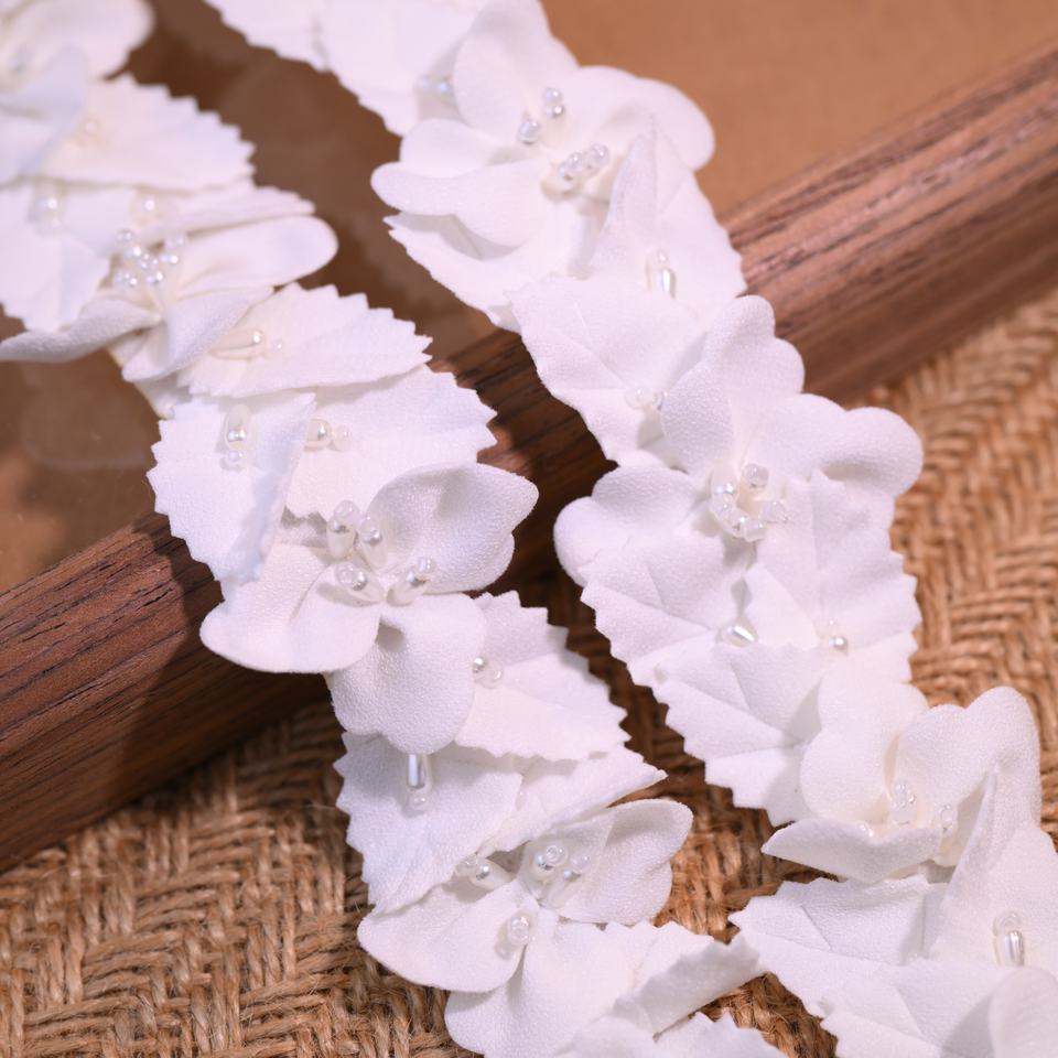 custom; handmade beaded flower; lace trim; wedding apparel; evening ...