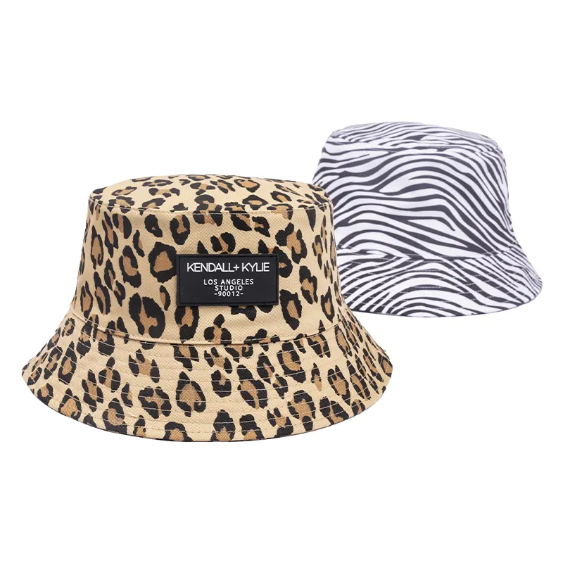 Sombrero de pescador Reversible con estampado de cebra y leopardo para mujer, gorro de pescador con estampado de cebra y leopardo personalizado para verano