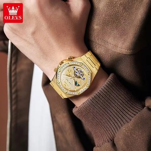 Olevs 9805 Sang Trọng Hollow Tourbillon Tự Động Người Đàn Ông Cơ Khí Vàng Đồng Hồ Không Thấm Nước Thép Không Gỉ Người Đàn Ông Của Kim Cương Quay Số Đồng Hồ - Product Image 3