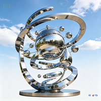 Sculpture en acier inoxydable miroir, motif vague abstraite, galaxie, sphère, queue de poisson, ruban, montagne, graines de pissenlit, ornements de parc, points de repère