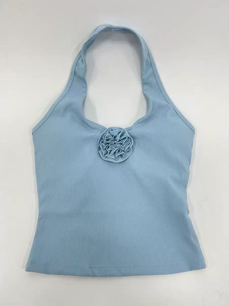 European and American Style Halter Neck Backless Yoga Top, High Elastic Ribbed Slim Fit with Padded Bra
