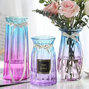 Customized Size New Arrival Blue Cheap Art Round Hand Blown Flower Glass Vase Home Decoration