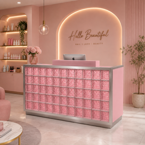 Comptoir de réception rose en acier inoxydable, design moderne, pour salon de beauté et mobilier commercial - Product Image 4