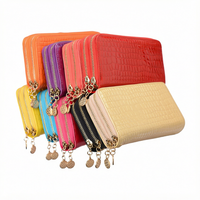 Dompet Wanita Kulit PU Vintage Motif Croc Embossed, Double Zip, Anti Air, RFID, Multi-Kartu, Panjang, Model Clutch, Tempat Koin
