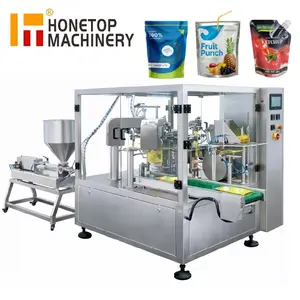 Máquina de llenado y tapado de bolsa de pico HONETOP de alta calidad, máquina de llenado de líquido Doypack para salsa de tomate