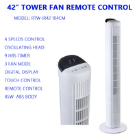 Ventilateur tour sans pales oscillant de 42 pouces avec corps en ABS, affichage numérique intelligent, télécommande tactile, 4 vitesses, 3 modes et minuterie 9H