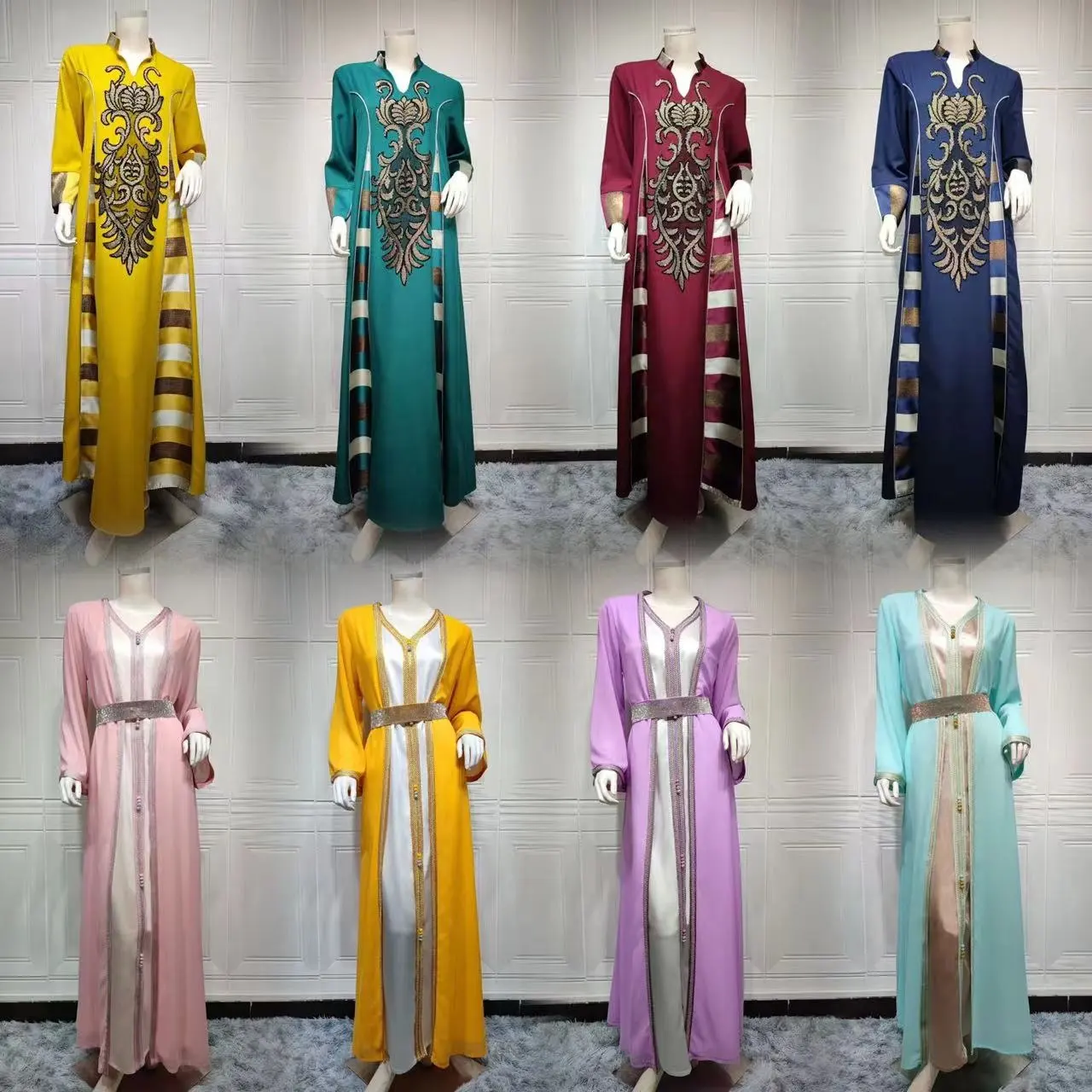 2024 Wholesale Plus size Mubarak Open Toga Kimono Dubai Turkey Islamic Muslim Fashion Dress Chiffon cloth African dress