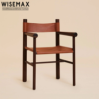 WISEMAX FURNITURE Mobilier de salon Chaise en cuir à selle en bois massif Style rétro Accoudoir Chaise de salle à manger pour meubles de restaurant