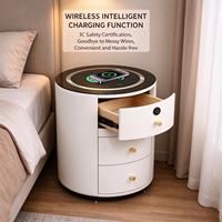 Table de Chevet Intelligente de Luxe Moderne avec Haut-parleur Intégré, Multifonctionnelle, Recharge Sans Fil, Lampe LED et Lecteur d'Empreintes Digitales
