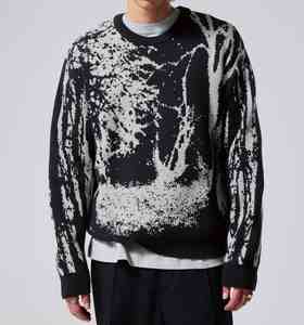 Pull-over à manches longues en coton noir et blanc à col rond pour hommes à la mode - Product Image 1