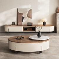 Table Basse Ovale Moderne Minimaliste Écologique avec Deux Tiroirs pour Mobilier de Maison, Bureau, Salon, Appartement - Facile à Nettoyer