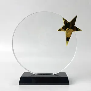 Gold Metal Star Runde Kreis Glas Kristall Trophäe und Award MH-NJ0279