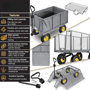 รถเข็นสวน 4 ล้อ ด้านข้างถอดออกได้ รับน้ำหนักได้ 550 กก. โครงเหล็กตาข่าย สำหรับสวน ลานบ้าน กลางแจ้ง ใส่ฟืน รถเข็นอเนกประสงค์ - Product Image 2