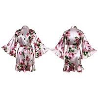Pyjama de luxe ample et confortable pour femme, en soie japonaise texturée, col en V, manches longues, à lacets, respirant, imprimé à volants, pour la maison