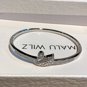 Swan Theme <b>Copper</b> Bangle With Zircon Accents Plated Gold And Platinum For Women Gift Jewelry - Product Image 3