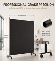 Paravent de bureau portable 180x180cm en tissu polyester noir, séparateur de pièce mobile avec roulettes pour aménagement de bureaux commerciaux