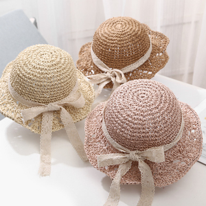 Sombrero de paja para niñas y bebés, cinta de paja, parasol de flores, sombrero de pescador, protector <span class=keywords><strong>solar</strong></span>, bonito - Product Image 1