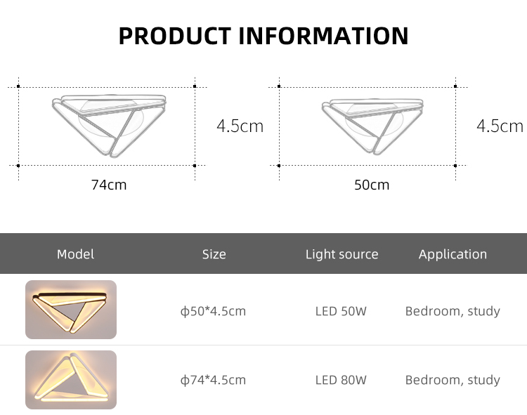 Creative Decorative White Color Triangle Indoor Living Room Bedroom Modern Led Ceiling Light