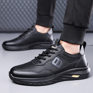 Chaussures en cuir décontractées pour hommes à semelle épaisse, talon bas, confortables pour le bureau, style printemps-automne - Product Image 4