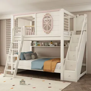 <span class=keywords><strong>Lit</strong></span> superposé confortable en bois massif rose moderne JS pour chambre d'enfant, adapté aux jumeaux ou à plusieurs enfants, utilisation à domicile et en hôtel - Product Image 3