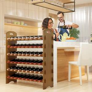 Six-Layer Panel 54-Bottle Stackable Storage Modular Cabinet Bamboo Freestanding <b>Floor</b> Modern Adjustable Lacquer Finish <b>Wine</b> <b>Rack</b> - Product Image 3