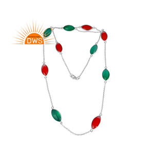 Collar de piedras preciosas de ónix multicolor para mujer, joyería de plata a la moda, collar de plata fina de diseñador al por mayor, Colección Vintage - Product Image 1