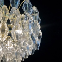Lustre en verre de Murano poli, collection Venini vintage, fait à la main, cadre en métal doré pour décoration intérieure