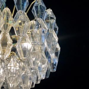 Lampadario Artigianale <span class=keywords><strong>Vintage</strong></span> Collezione <span class=keywords><strong>Venini</strong></span> Poliedri in Vetro di Murano Trasparente con Struttura in Metallo Dorato per Arredamento Interno - Product Image 5