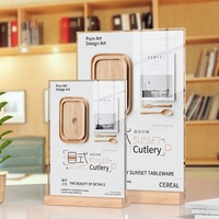 Support de Présentation Carré en Acrylique Transparent avec Impression Numérique sur Bois de Hêtre, pour Carte de Table, Menu, Panneau ou Étiquette de Prix