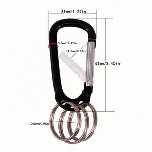 <b>Custom</b> LOGO Safety Spring Hook Carabiner Keychain Aluminum Alloy D Shape Multifunction Clip with 3 <b>Key</b> <b>Rings</b> Eco-friendly - Product Image 2