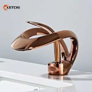 Rubinetto bagno a cascata con una maniglia creativa arte oro ottone rubinetti