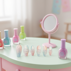 Unghie finte di lusso, eleganti e raffinate, a forma di bara, 10 pezzi, set riutilizzabile in acrilico, con motivo quadrato, per bambini - Product Image 2