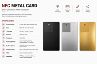 Carte de visite professionnelle en métal noir mat personnalisable NFC 213, programmable, avec code QR imprimable pour le réseautage