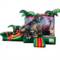 Structure gonflable combinée dinosaure T-Rex animée, toboggan aquatique et château gonflable pour enfants