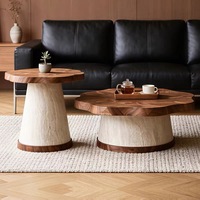 Table basse irrégulière en bois de style moderne du milieu du siècle, ensemble pour salon, couleur noyer, mobilier italien, design élégant et unique
