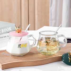 Taza de Vidrio de Alta Calidad Resistente al Calor con Asa de Corona y Tapa para Oficina o Niños - ¡Gran Oferta! - Product Image 4