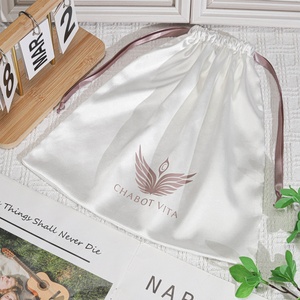 Custom Logo Printed <b>White</b> Satin Fabric Headwear Ornaments Storage Drawstring <b>Bag</b> Luxury Gift Hair Extension Wig Silk Satin <b>Bag</b> - Product Image 3