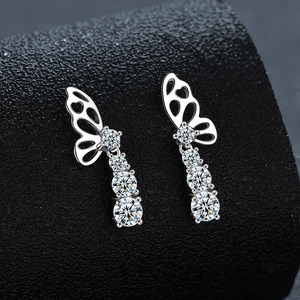 Dropshipping Trendy Moissanite Diamond 0.62CT Cut Butterfly Gold Plated Stud Earrings 925 Sterling Silver Women Gift/Party - Product Image 4