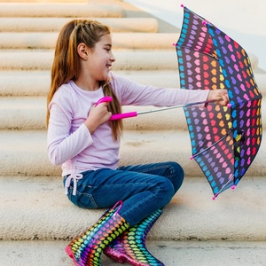 Children's Cartoon Polka Dot Rainbow Straight Bone Umbrella Rainproof Canopy Curved Handle Easy Hanging Mini Manual Control - Product Image 4
