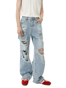 Jeans de mezclilla rasgados de estilo vintage para <span class=keywords><strong>hombre</strong></span>, informales y holgados, de moda para las cuatro estaciones - Product Image 3