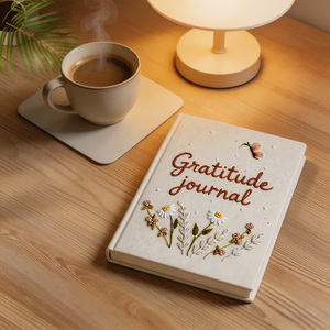 Diario della Gratitudine con Copertina in Tessuto Personalizzata, Quaderno con Ricamo Floreale e Farfalle per Mindfulness e Cura di Sé - Product Image 3