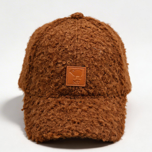 Brown Teddy Fleece Baseball Cap for Women, Curly Sherpa <b>Hat</b> with Leather Patch, Warm Winter Baseball <b>Hat</b> for Streetwear - Product Image 6