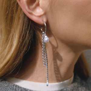 ต่างหูสแตนเลสทรงหยดน้ำประดับมุกและพู่เพชรซิร์คอนสำหรับผู้หญิงใส่ได้ทุกวัน - Product Image 2