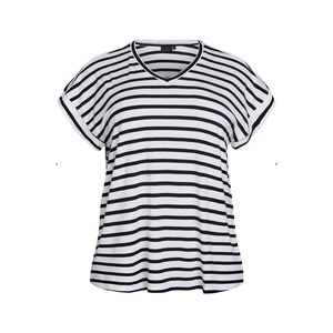 T-shirt rayé rétro années 90 en coton délavé à manches courtes pour femme, grandes tailles, coloris variés, coupe décontractée et confortable, vêtement essentiel - Product Image 1