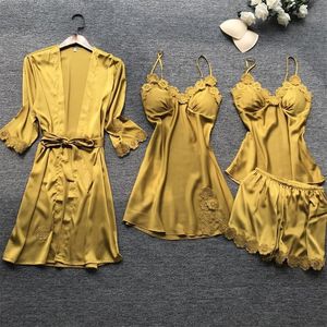 ชุดนอนผ้าไหมเทียมสไตล์ยุโรปและอเมริกาแบบใหม่ขายส่ง สีดำ ชุดสี่ชิ้น ทันสมัยและสวมใส่สบาย - Product Image 4