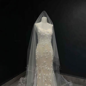 Robe de mariée sirène moderne NT28 avec appliques longues en cristal, dos lacé, broderie en dentelle, sans manches et fleurs - Product Image 3