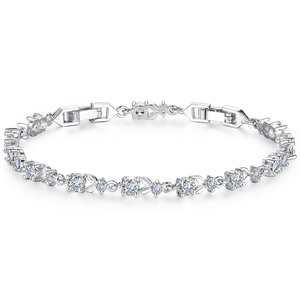 Bracelet chaîne plaqué argent avec cristaux roses sertis griffe, bijou classique et tendance pour femme, idéal comme cadeau - Product Image 2